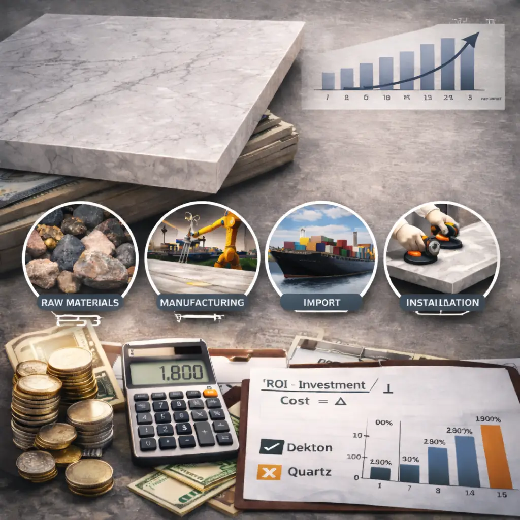 פירוט מלא של שיש דקטון מחיר ב-2026 - למה זה עולה יותר? ניתוח טכני של עלויות חומר גלם, ייצור, יבוא והתקנה. כולל חישוב ROI ל-15 שנה.