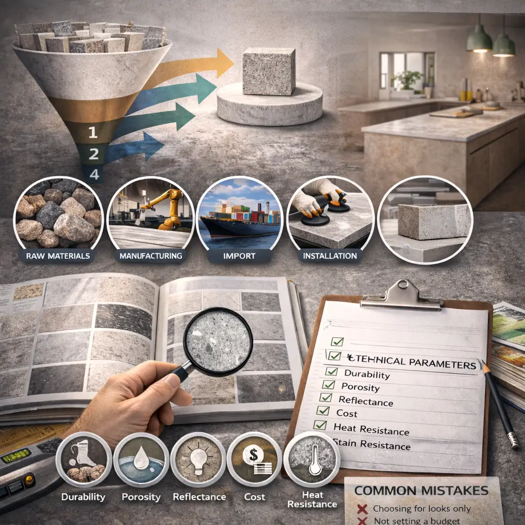 המדריך לניווט בקטלוג שיש למטבח - מתודולוגיה של 4 שלבי סינון שמצמצמת 600 דגמים לדגם אחד בלבד. כולל רשימת שאלות מקצועית ועוד..