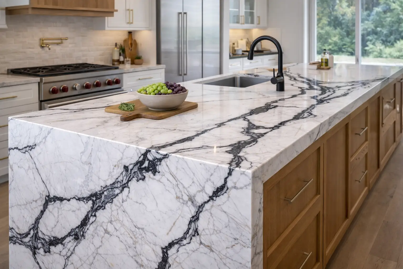 שיש עם עורקים דרמטיים הפך לטרנד המוביל בעיצוב מטבחים. גלו למה כולם רוצים Statement Countertop, אילו דגמים מובילים ומה המחירים.