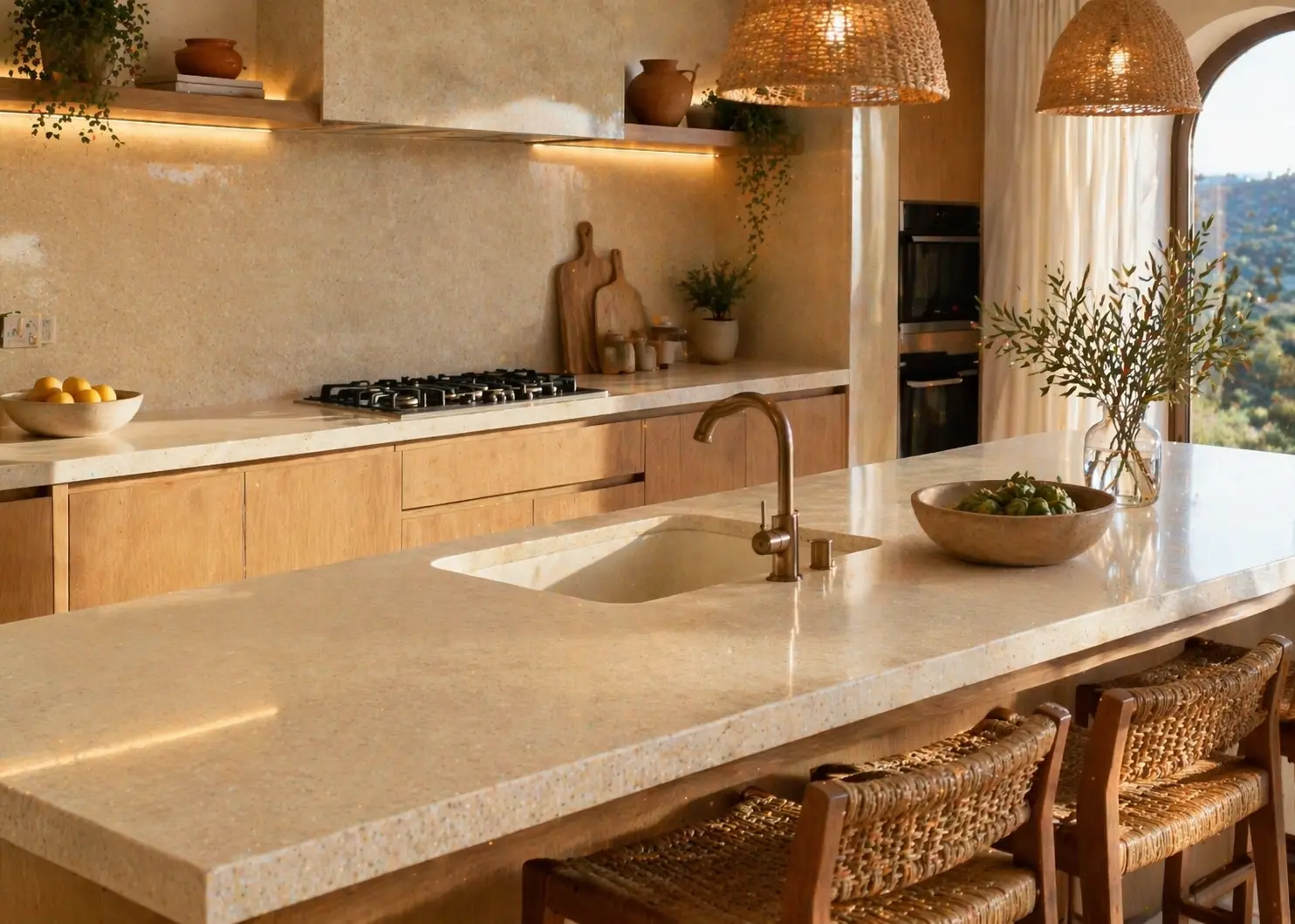 שיש בז' וקרם למטבח – למה הגוון החם חוזר בגדול ב-2026